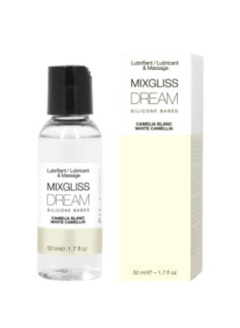 2 en 1 Lubrifiant et huile de massage silicone Mixgliss Dream Camelia blanc 50 ML - MG2528